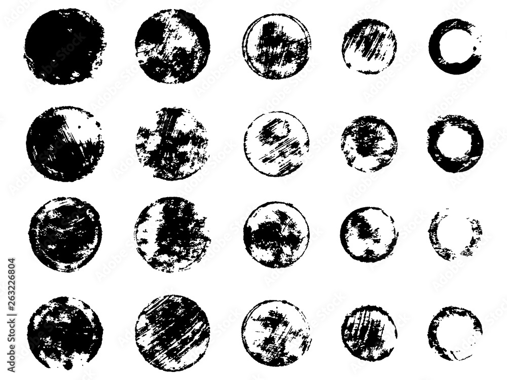 Grunge stamps collection, circles. Black banners, frames, insignias , logos, labels, badges set. Handmade shapes. Vector illustration Grunge stamps collection, circles. Black banners, frames, insignias , logos, labels, badges set. Handmade shapes. Vector illustration