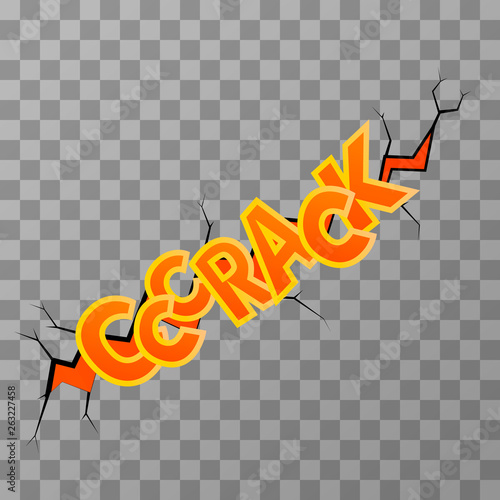 Colorful crack comic sound effect on transparent background