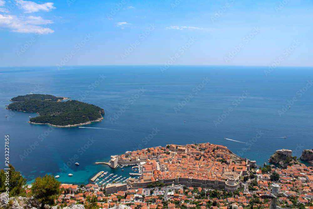 Panorama of old town Dubrovnik from above, Croatia