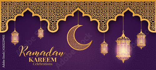 Ramadan Kareem or Eid mubarak greeting card islamic vector design 