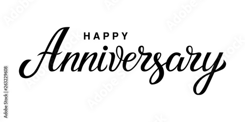 Happy Anniversary - unique hand drawn holiday quote. Handwritten typography lettering poster for greeting card, banner print. Vector modern calligraphy illustration