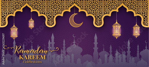 Ramadan Kareem or Eid mubarak greeting card islamic vector design 