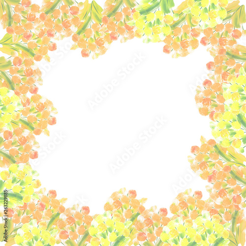 Frame of watercolor flowers spring and summer on a white background for design and cards