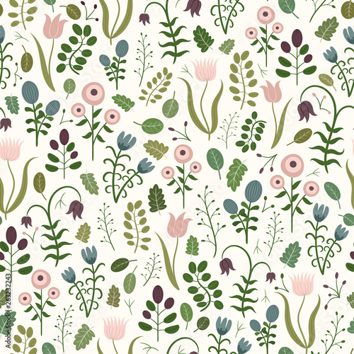 Floral summer meadow, seamless vector pattern
