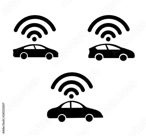vector icons of the car controlled by wireless Internet Wi-Fi