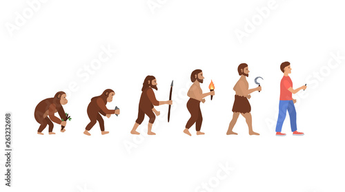 Stampa su Tela set of vector characters showing Darwin's theory of evolution from monkey to modern man