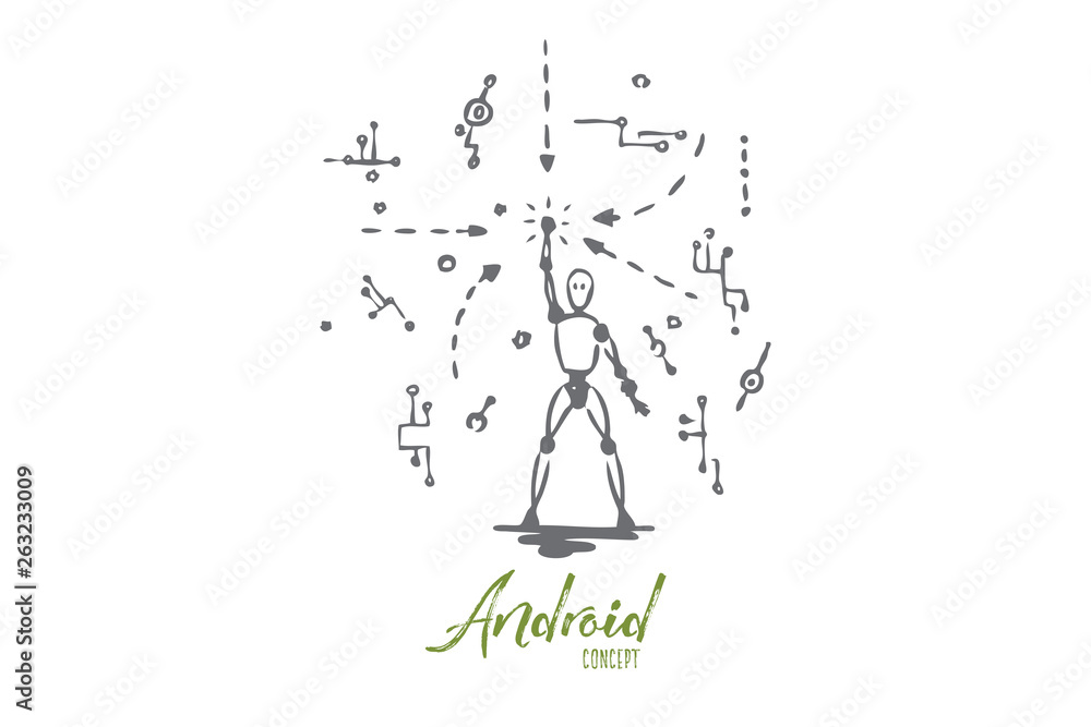 Robot, technology, data, android, digital concept. Hand drawn isolated vector. Robot, technology, data, android, digital concept. Hand drawn isolated vector.