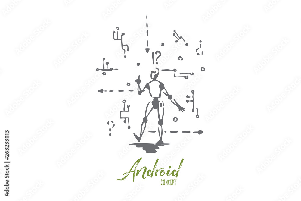 Robot, machine, scheme, microchip, android concept. Hand drawn isolated vector. Robot, machine, scheme, microchip, android concept. Hand drawn isolated vector.