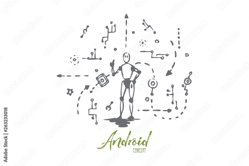 Scheme, machine, robot, technology, android concept. Hand drawn isolated vector. Scheme, machine, robot, technology, android concept. Hand drawn isolated vector.