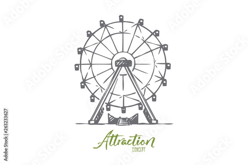 Attraction  Ferris  wheel  amusement  entertainment concept. Hand drawn isolated vector.