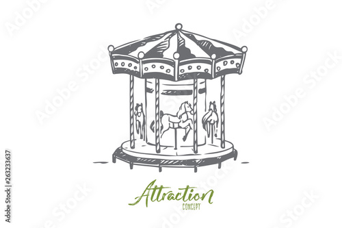 Attraction, carousel, fun, entertainment, park concept. Hand drawn isolated vector.
