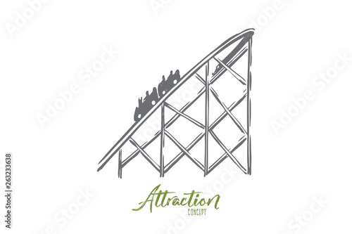 Attraction, rollercoaster, fun, ride, amusement concept. Hand drawn isolated vector.