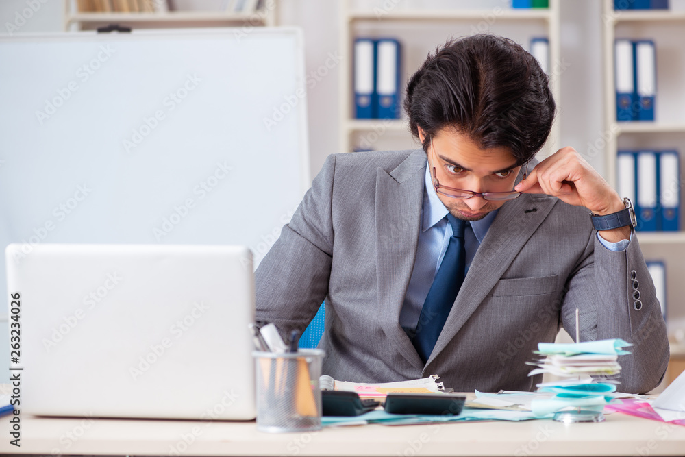 Young handsome businessman in budget planning concept Young handsome businessman in budget planning concept