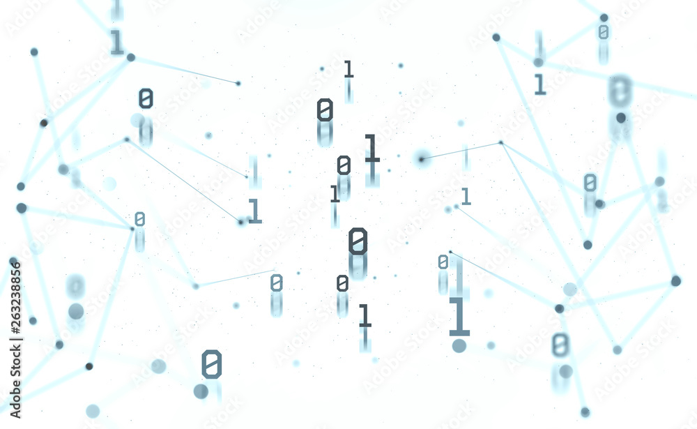 Binary code. Units and zeros in the global cyberspace network. 3D illustration on digital technology Binary code. Units and zeros in the global cyberspace network. 3D illustration on digital technology