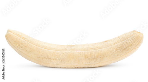Peeled banana on white.