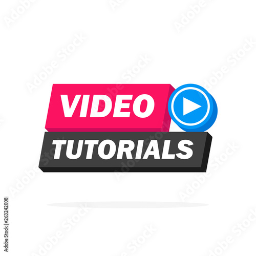 Video tutorials Button, icon, emblem, label. Vector stock illustration