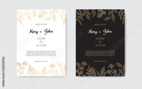 Golden Vector invitation with floral elements. Luxury ornament template. greeting card  invitation design background
