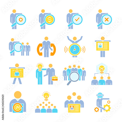 business management, meeting, conference, organization and office icons set