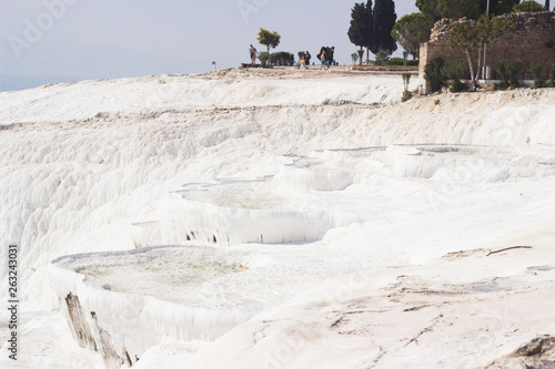 Pamukkale, Turkey. View of the white salt terraces. Near Denizly town and antique city Hierapolis