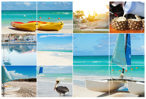 Photo collage of tropical island. Travel concept. Cuba, Varadero