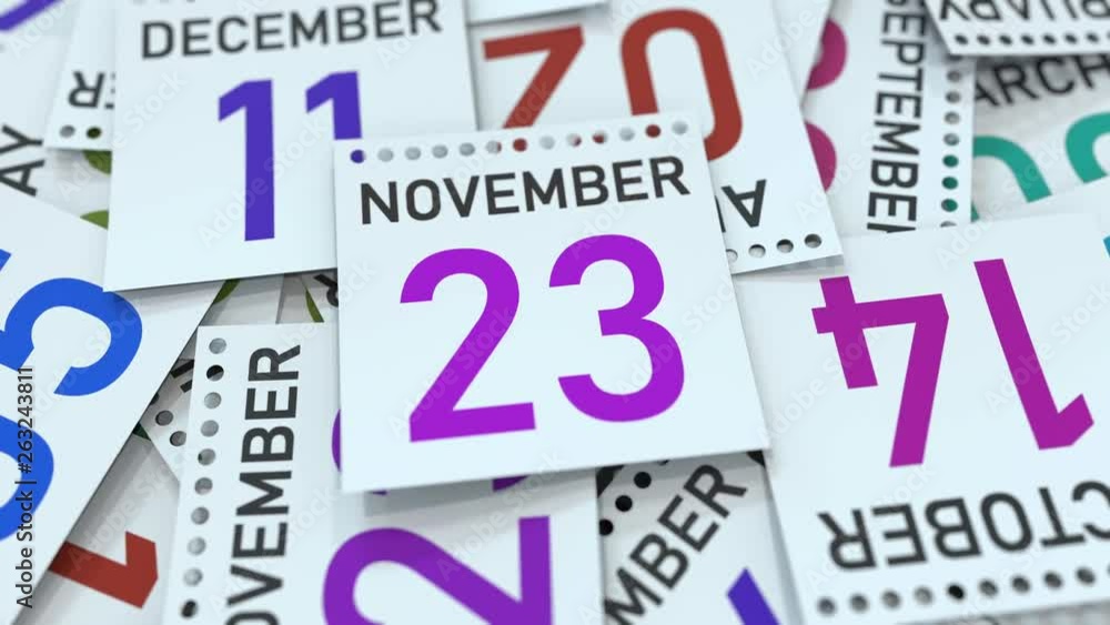 November 23 date on calendar leaf. 3D animation November 23 date on calendar leaf. 3D animation