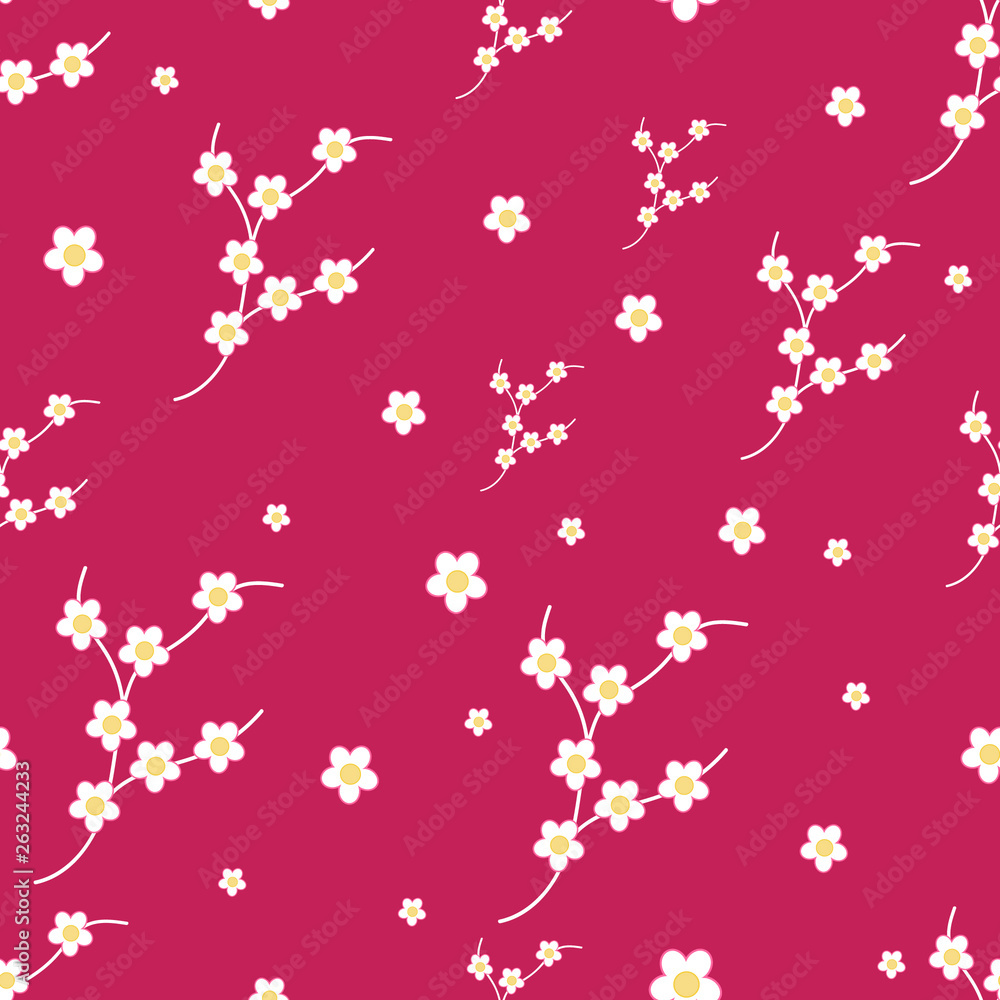 Red seamless pattern with blossom