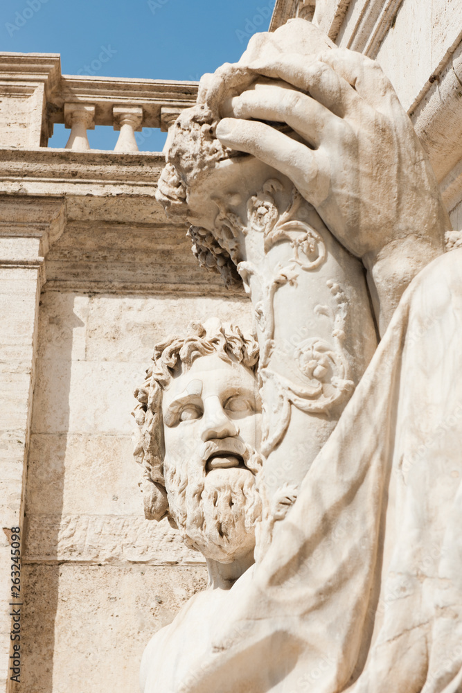 Statue of the Tiber River god. Close-up. The Capitoline Hill (Campidoglio). Rome. Italy