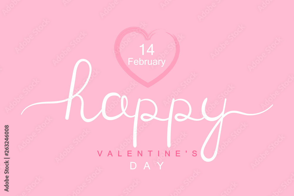 Happy Valentines Day, be mine Valentine, handwriting lettering with hearts. Modern graphic design