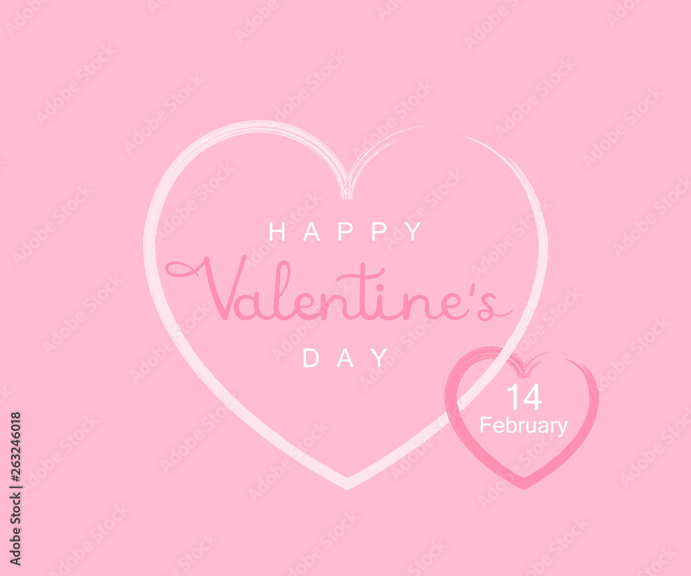 Happy Valentines Day, handwriting lettering with hearts. Modern graphic design