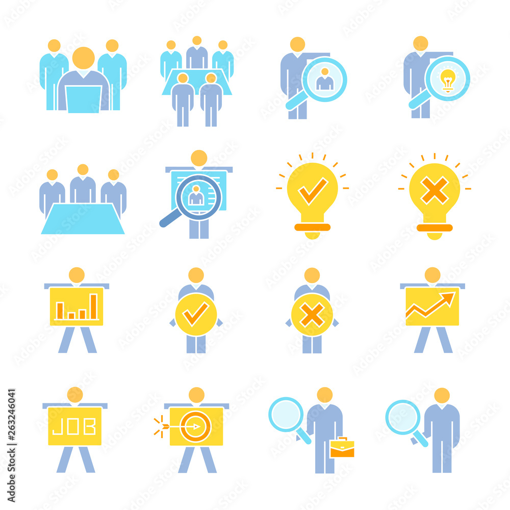 business management, meeting, conference, organization and office icons set