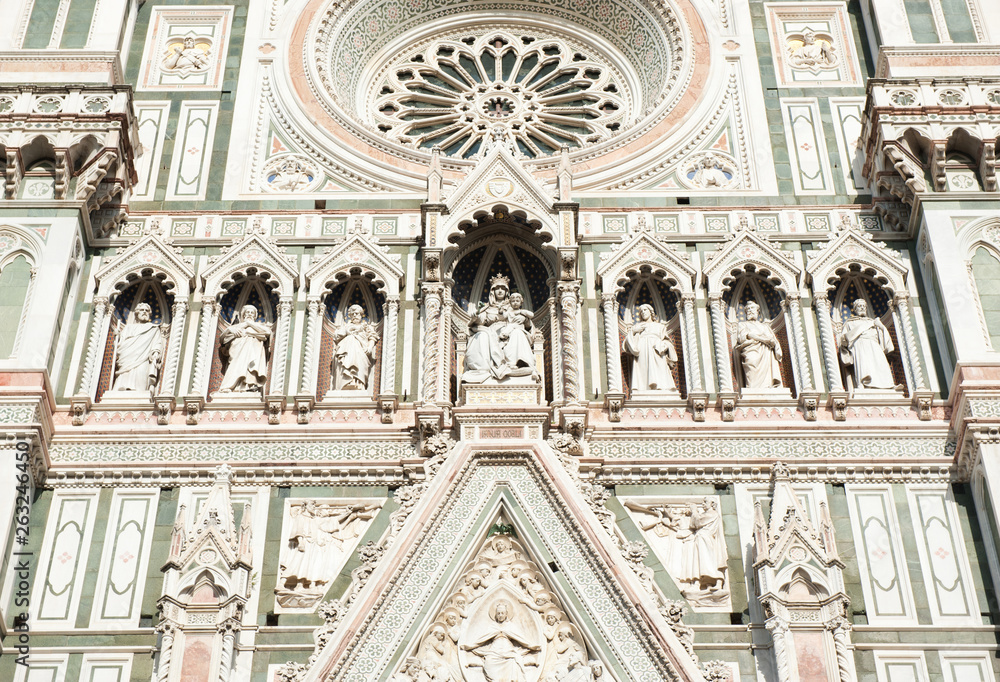 Cathedral of Saint Mary of the Flower (Cattedrale di Santa Maria del Fiore; Il Duomo di Firenze), Florence, Italy. Close-up