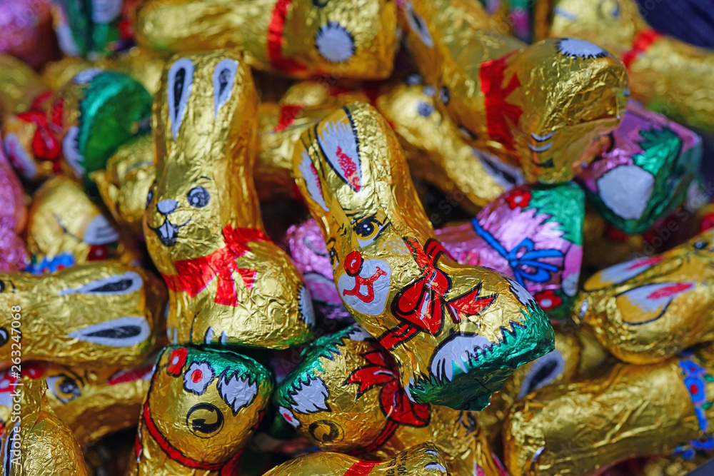 Easter bunny rabbit chocolate candy wrapped in gold foil
