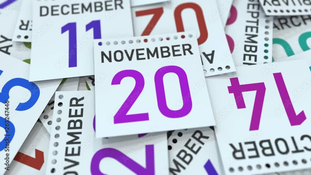 Calendar leaf with November 20 date, 3D animation Calendar leaf with November 20 date, 3D animation