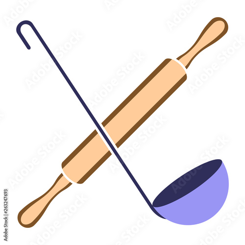 Rollin pin and ladle crossed isolated