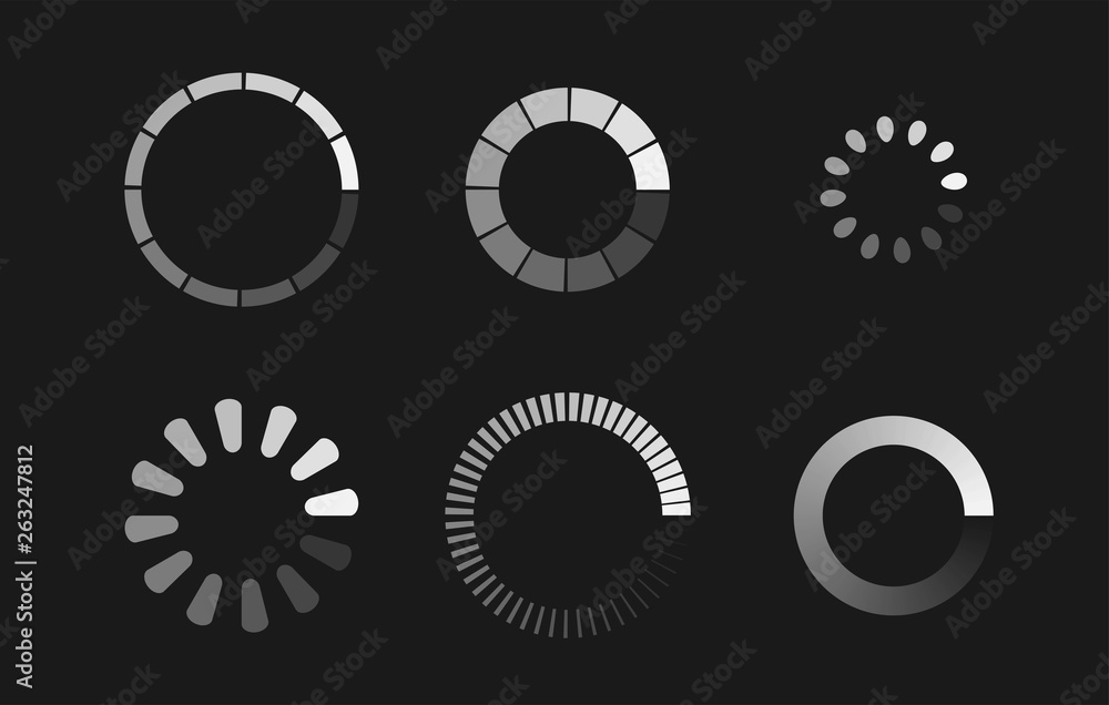 Loader icon vector circle button. Load sign symbol progress bar for upload download round process. Vector illustration. Loader icon vector circle button. Load sign symbol progress bar for upload download round process. Vector illustration.