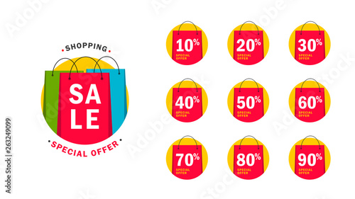 Set of design elements in shape of shopping bags