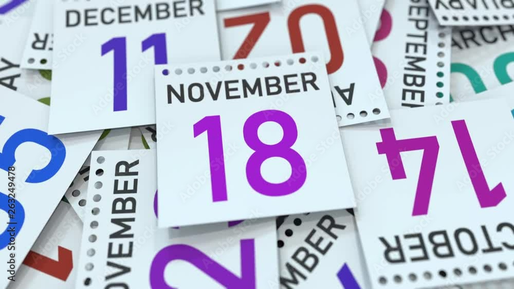 November 18 date on calendar leaf. 3D animation November 18 date on calendar leaf. 3D animation