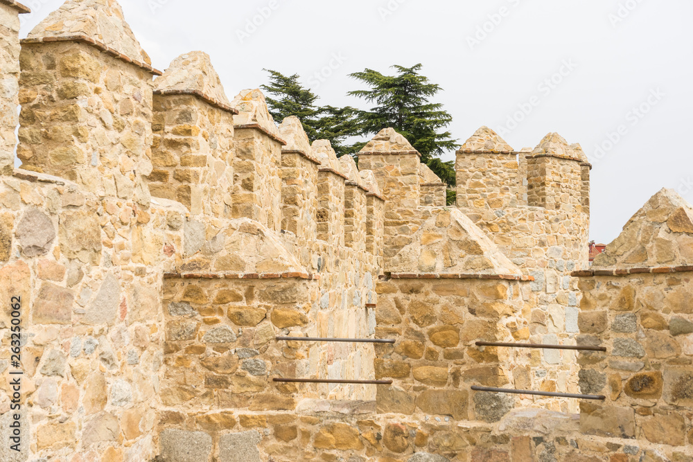 Walls of the city of Avila in Castilla y León, Spain. Fortified medieval city