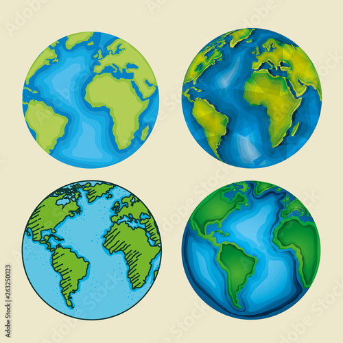 set ecology planet with nature conservation