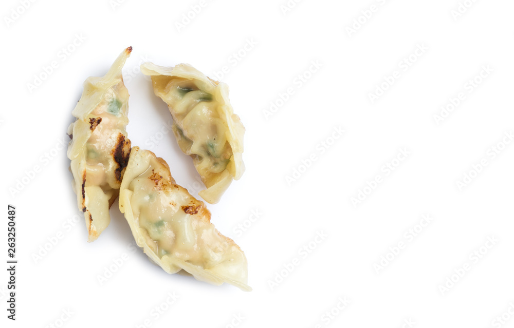 fried dumplings or gyoza isolated on white background fried dumplings or gyoza isolated on white background
