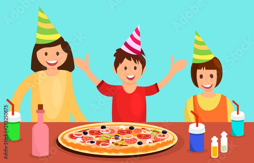 Classmates Celebrating Birthday Flat Illustration