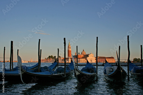 Gondolas and San Giorgio Island, Venice.