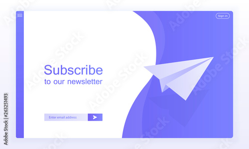 Email subscribe, online newsletter vector template with plane and submit button for website. Modern vector illustration