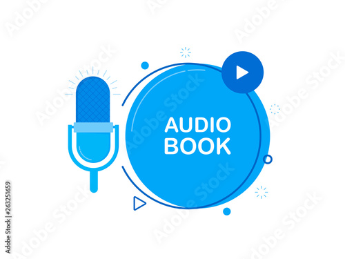 Audiobook flat icon, with recorde microphone. Modern flat style vector illustration