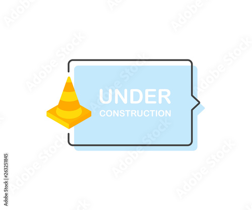 Under construction sign with road cones. Modern flat style vector illustration