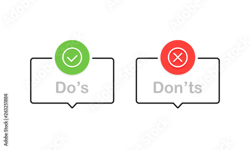 Don't and don'ts signs. Flat cartoon style. Modern line vector illustration