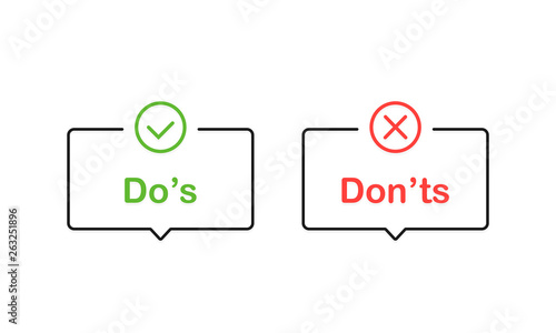 Don't and don'ts signs. Flat cartoon style. Modern line vector illustration