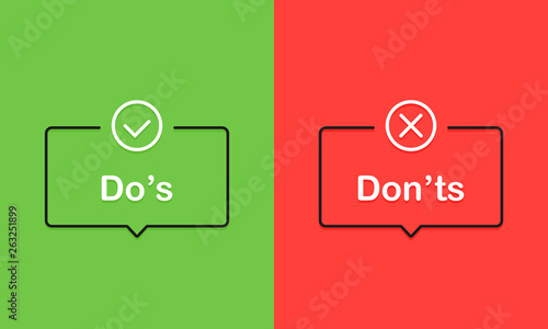 Don't and don'ts signs. Flat cartoon style. Modern line vector illustration