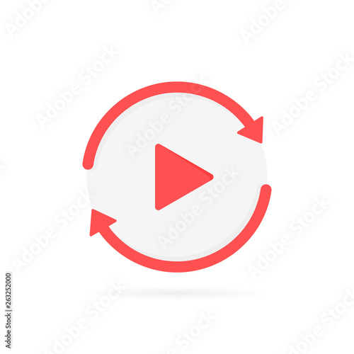 Video play button like replay icon. concept of watching on streaming video player or livestream webinar. Modern flat style vector illustration