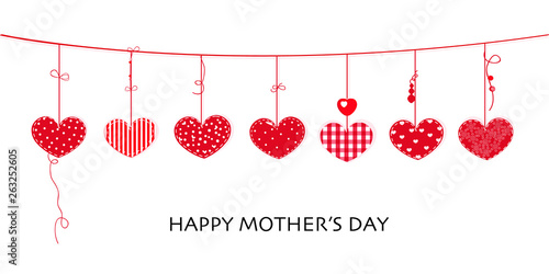Happy Mother's day card with border design hanging red hearts
